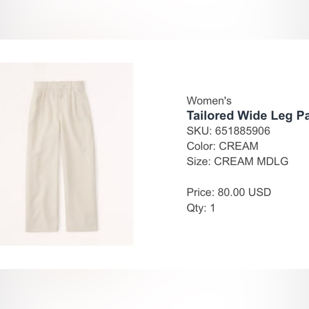 Abercrombie & Fitch High Waist Wide leg pant in cream size Medium Long